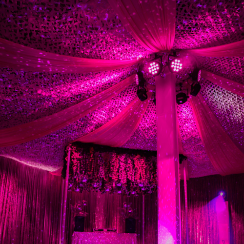 Pink themed chiffon draped roof