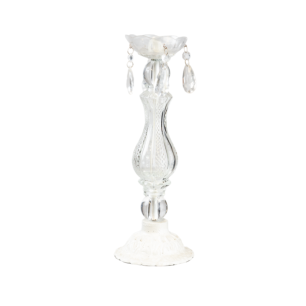 white hanging crystals candle holder