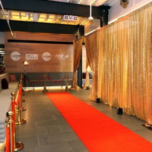 Red carpet entrance  gold draping