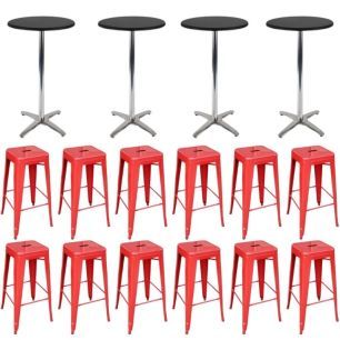 high bar tables with red stools