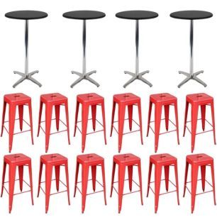 high bar tables with red stools