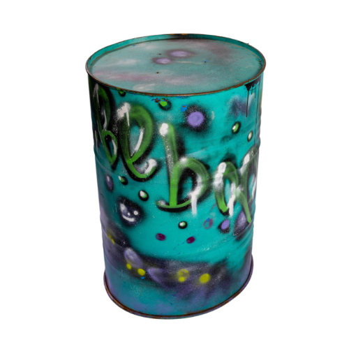 Aqua Blue Graffiti Painted Oil Drums