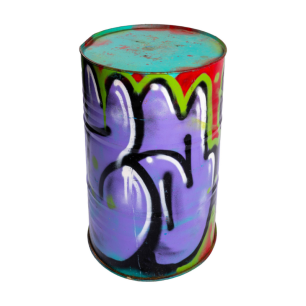 Purple, Green, Red Graffiti Painted Oil Drums