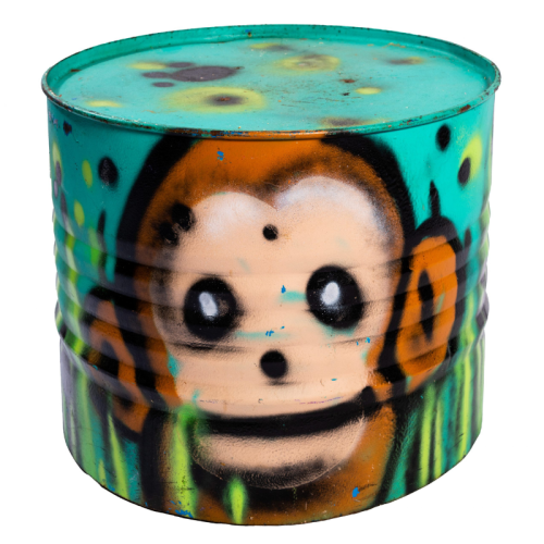 monkey graffiti on a oil drum