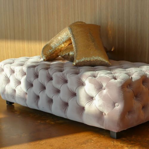 pink velvet button ottoman