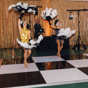black and white dancefloor with flapper dancers