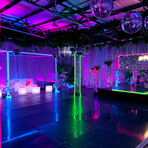 black dancefloor neon themed party