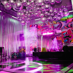 graffiti themed party with black dancefloor