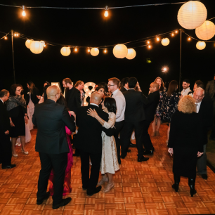 parquetry dancefloor at an outside wedding at night
