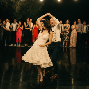 black dancefloor first dance as married couple