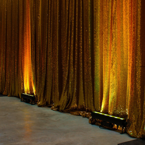 sequin drape with up lighting