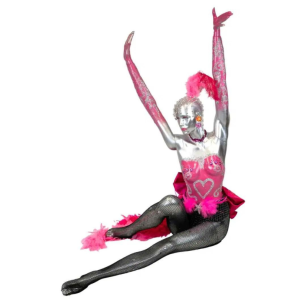 pink mannequin with arms up