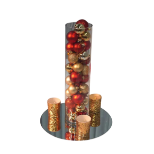 red and gold baubles in table centrepiece 