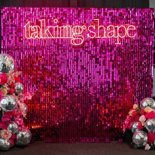 Taking shape pink sequin backdrop