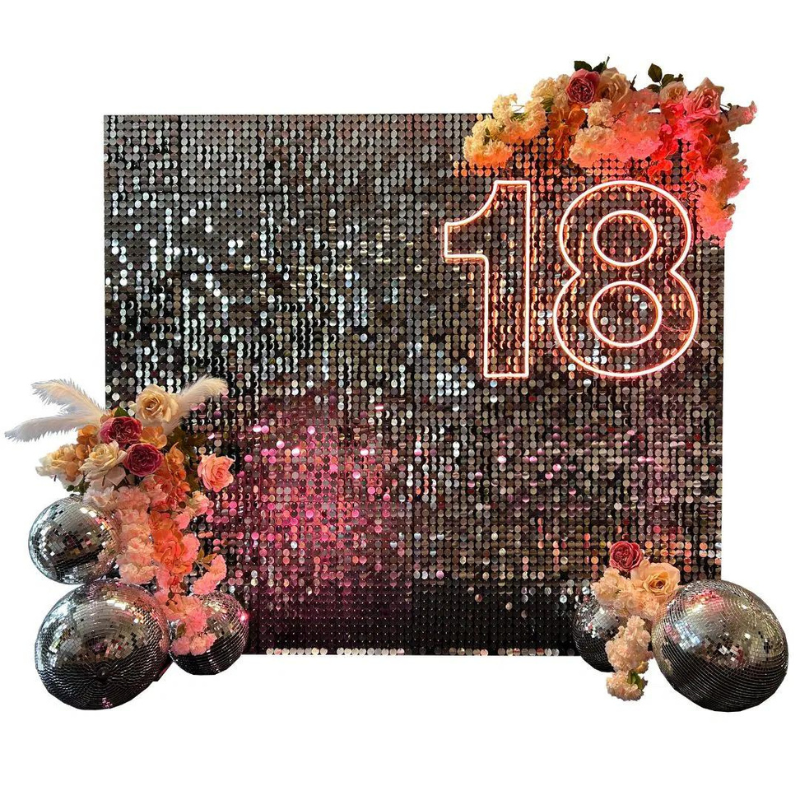 Sequin Backdrop - Silver & Peach