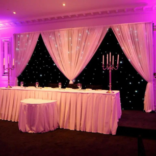 pink uplighting wedding backdrop