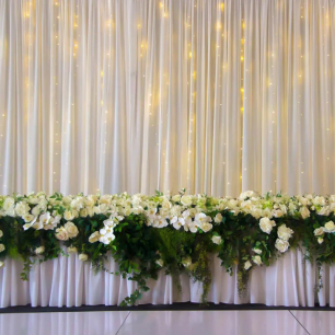 fairy light backdrop bridal table