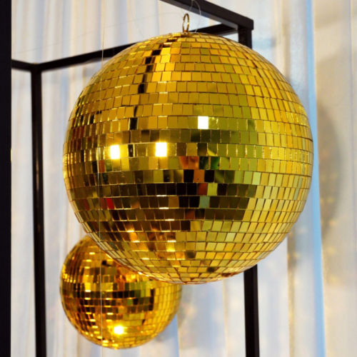 close up of gold disco ball