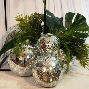 disco balls greenery floor display