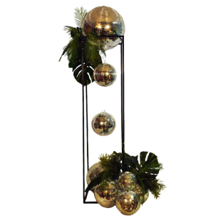 floral greenery display mirror balls