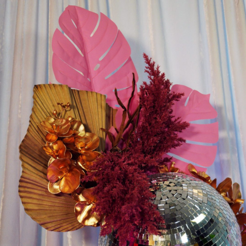 pink and gold florals mirror ball