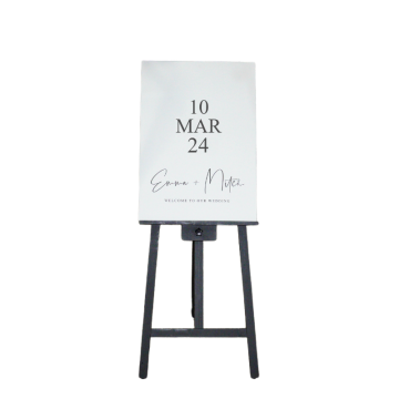 black easel with welcome wedding sign