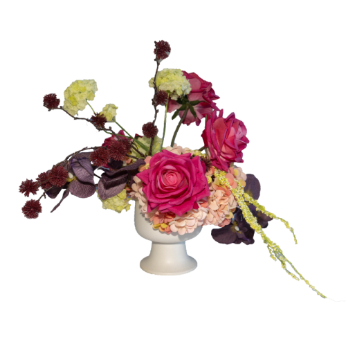 pink, purple flowers centrepiece