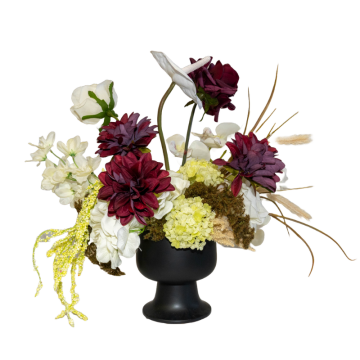 burgundy black and white florals