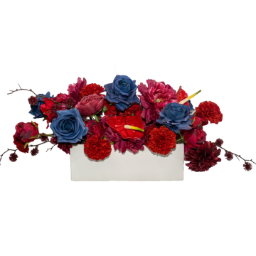 moody reds and blue florals