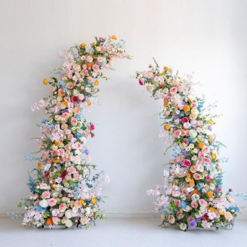rainbow floral pillar display 