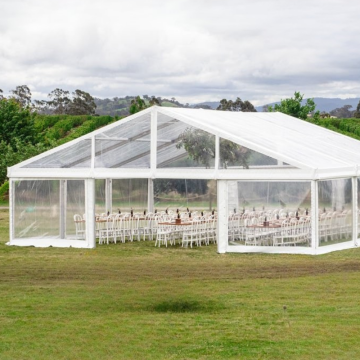 outdoor wedding in a marquee