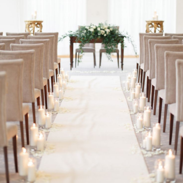 white wedding aisle with real candles