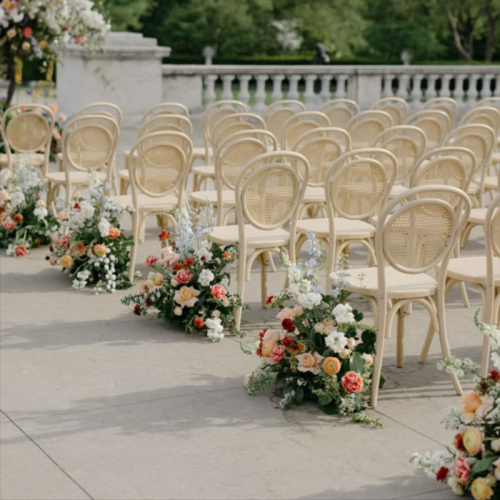 modern floral arrangement wedding aisle 