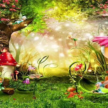 Enchanted garden backdrop with fairies