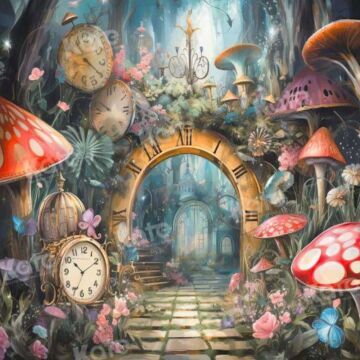 Magic wonderland mushrooms backdrop