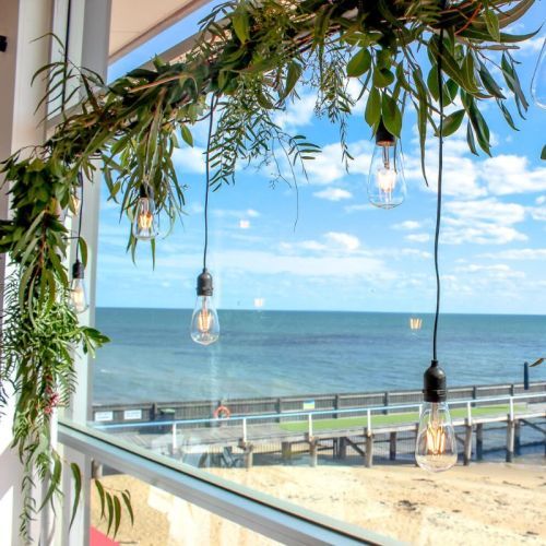 festoon pendant hanging lights wedding at beach