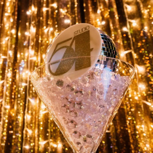 studio 54 themed martini glass centrepiece