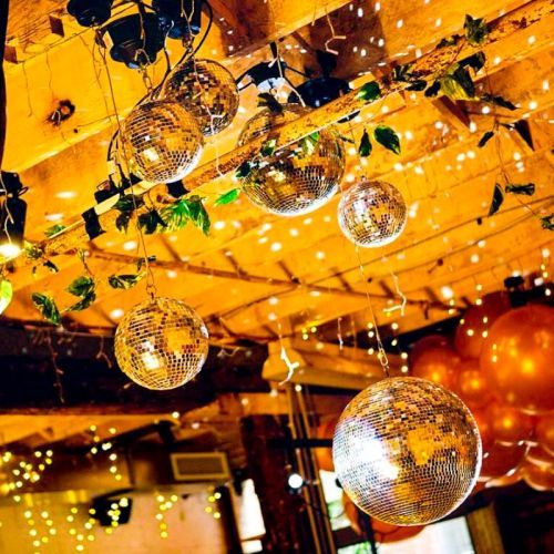 hanging orange mirror balls