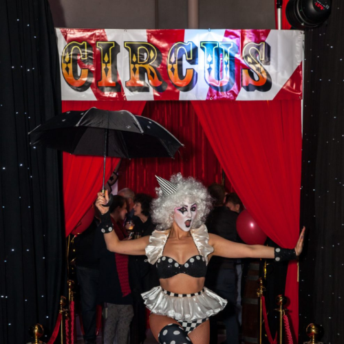 Red Chiffon Drape Circus Entrance